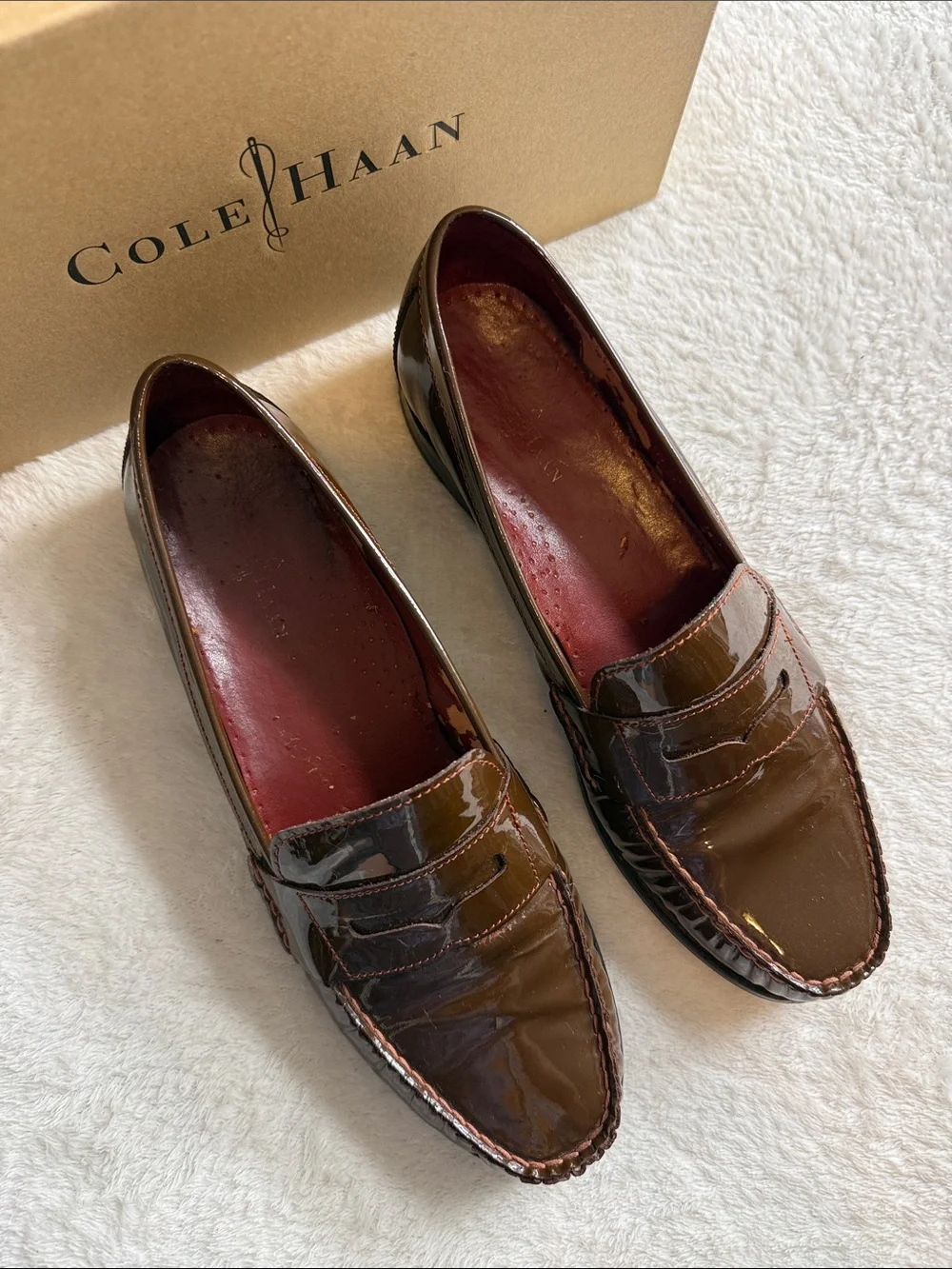 Cole Haan Alexa Penny Moc II Chestnut Patent Leather Loafers Women’s Size 8.5B